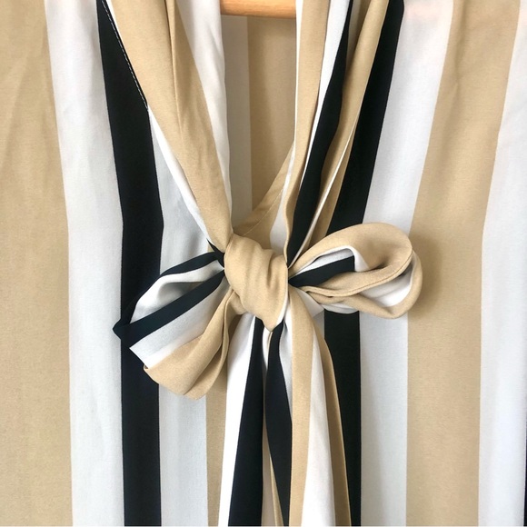 NEW YORK & COMPANY Black White & Beige Vertical Stripes Blouse - Women's Medium - Picture 4 of 9